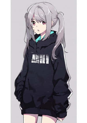 Picha za Anime Girl Hoodie — Msichana wa anime hoodie Picha ya Ukuta