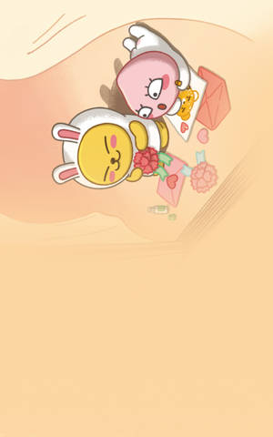 Kakao Friends, Apeach na Muzi wanaandika barua za mahabuba wallpaper. — Galaxy Tab S10+ Picha ya Ukuta
