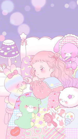 Mwanamke wa Anime Mrembo Katika Maktaba na Vitabu — Kawaii Anime Picha ya Ukuta