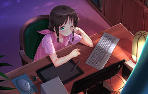 Mwanamke wa Anime Inazimisha Usonzi Mbele ya Laptop