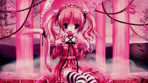 Mwanamke wa Anime Mrembo Katika Viwanda vya Pink — Kawaii Anime Picha ya Ukuta