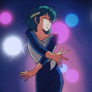 Mwanamke wa Anime Anayembea Katika Mazingira ya Retro Anime