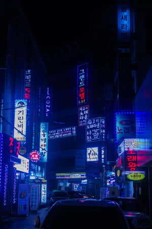 Mandhari ya Mji wa Neon — Mji wa neon Picha ya Ukuta