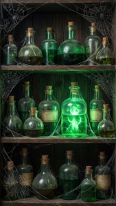 Botolo za majini zamani zenye mwangaza wa kijani kwa wallpaper ya aesthetics ya Slytherin yenye giza. — Slytherin Aesthetic Picha ya Ukuta