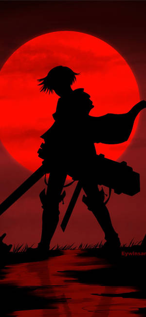 Mwezi Mwekundu Levi Silhouette Attack on Titan iPhone — Galaxy S25 FE Picha ya Ukuta