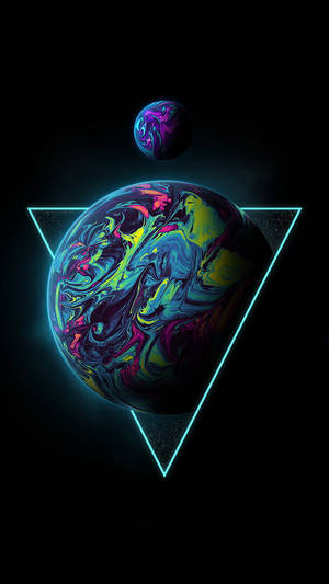 Mwezi wa Neon na Sayari ya Cosmic wallpaper — Mwezi wa neon Picha ya Ukuta