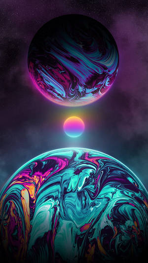 Mwezi wa Neon na Sayari Zinazomulika wallpaper — Mwezi wa neon Picha ya Ukuta