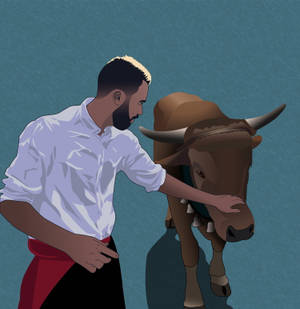 Mchoro wa minimalistic wa mtu na ox — Galaxy Z Flip7 FE Picha ya Ukuta