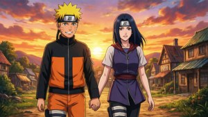 Naruto na Hinata wakiwa wakati wa machweo — Mwanandoa wa anime Picha ya Ukuta