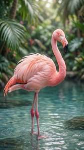 Flamingo ya rangi ya waridi pasteli katika maji ya kitropiki — iPhone 7 Plus Picha ya Ukuta