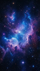 Nebula ya ndani ya mwamba yenye mawingu ya bluu na rangi ya zambarau, inayowezekana kwa Pixel 9a.