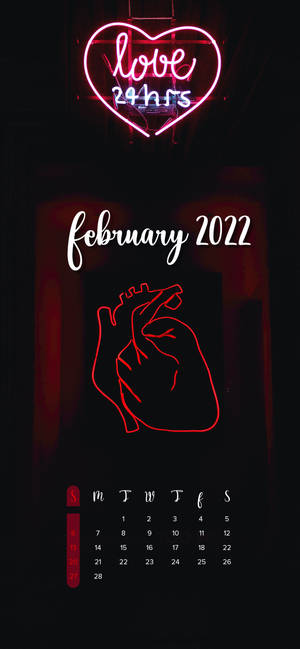 Neon Heart February 2022 Calendar wallpaper — iPhone 17 Picha ya Ukuta