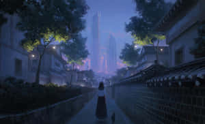 Mandhari ya Njia ya Mjini — Anime aesthetic GIF Picha ya Ukuta