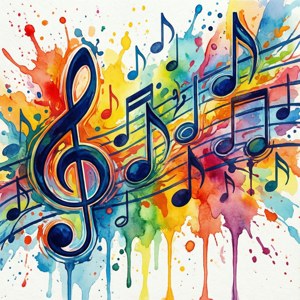 Noti za muziki za rangi ya maji zenye mchanganyiko wa rangi mbalimbali. — Muziki lenzi Picha ya Ukuta