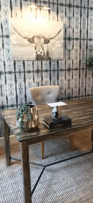 Ofisi ya iPhone X na Texas Longhorn — Tecno Spark Slim Picha ya Ukuta