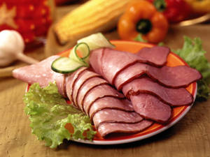 Orange Plate With Ham wallpaper — 4:3 Picha ya Ukuta
