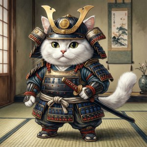Paka mrembo wa samurai katika mazingira ya kitamaduni ya Kijapani — Paka wa anime Picha ya Ukuta