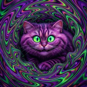 Paka wa Cheshire katika mzunguko wa rangi za saikodelia. — Paka Cheshire Picha ya Ukuta