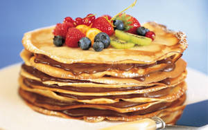 Wallpaper ya Pancakes za Chocolate na Berries — 16:10 Picha ya Ukuta