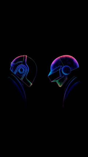 Picha ya Amoled ya Daft Punk katika rangi za kumwangaza za bluu, mwanga wa rangi ya zambarau na kijani.
