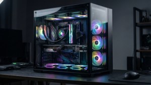 PC ya mchezo ya kiwango cha juu yenye mwonekano mdogo na mwanga wa RGB. — Mchezo wa kuigiza Picha ya Ukuta