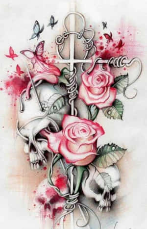 Love Skulls And Roses — Infinix Xpad 20 Picha ya Ukuta
