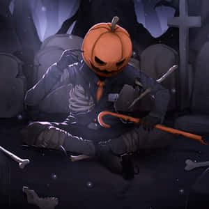 Picha ya Anime ya Mtu wa Maboga ya Halloween — Nyeusi aesthetic Picha ya Ukuta