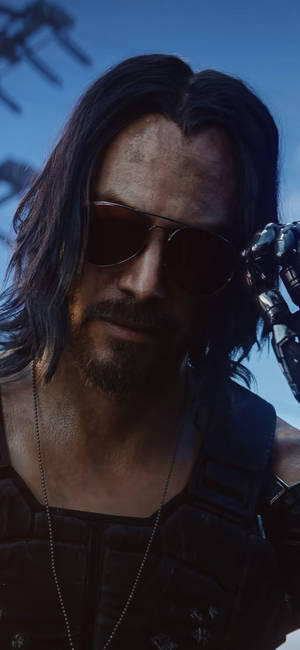 Mashua ya picha ya Keanu Reeves Cyberpunk 2077 — iPhone 17 Pro Picha ya Ukuta