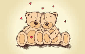Picha ya Kidijitali ya Teddy Bears Wapenzi wa Siku ya Wapendanao — Mioyo Picha ya Ukuta