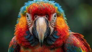 Picha ya karibu ya kasuku wa macaw mwenye rangi nyingi.
