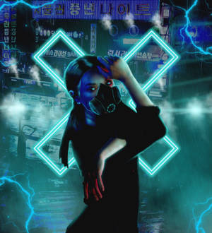 Cyberpunk girl  wearing mask in neon blue background — Vivo X Fold3 Picha ya Ukuta