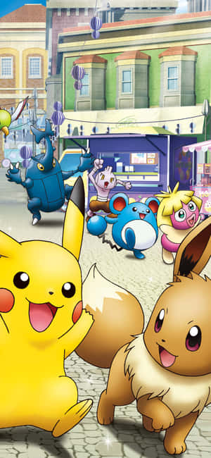 Pikachu Na Eevee Wanaovyo — iPhone 17 Pro Picha ya Ukuta