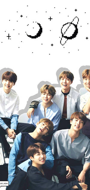 Pixel Space BTS Lockscreen — iPhone 16 Pro Picha ya Ukuta