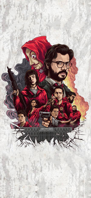 Money Heist poster art wallpaper — iPhone 15 Plus Picha ya Ukuta