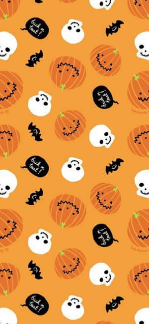 pumpkin za halowini na mifupa kwenye mandhari ya rangi ya chungwa — 1170x2532 Picha ya Ukuta