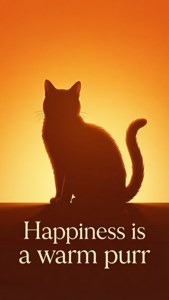 Silhouette ya kundi na kusema 'Happiness is a warm purr'. — Paka Picha ya Ukuta