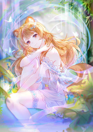 Dreamy Raphtalia kwenye green na pink background wallpaper — Oppo Pad 4 Pro Picha ya Ukuta