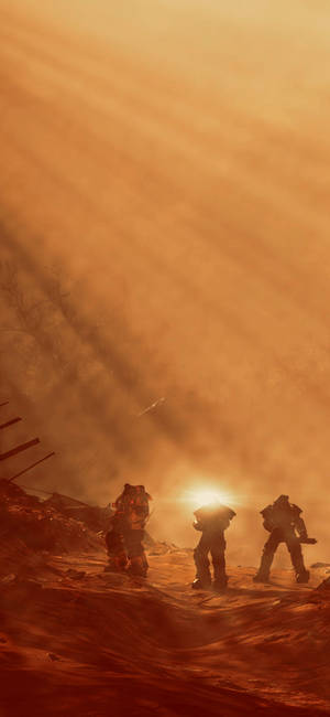 Power armor's silhouette Fallout 76 wallpaper — iPhone 15 Pro Max Picha ya Ukuta