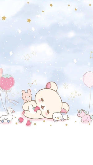 Rilakkuma Mrembo Akiwa na Wahusika Warangi ya Pinki — Kawaii Anime Picha ya Ukuta