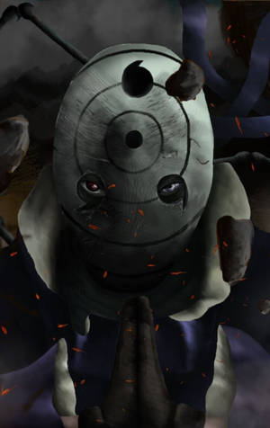 Mchoro wa giza wa Uchiha Obito katika mask ya Rinne Sharingan wallpaper. — Galaxy Tab S10+ Picha ya Ukuta
