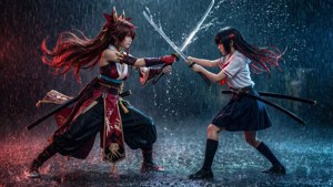 Picha ya kitendo ya Ryuuko na Satsuki kutoka Kill la Kill — Mwanandoa wa anime Picha ya Ukuta