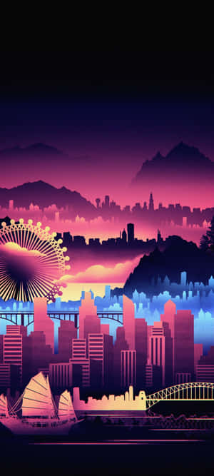 Synthwave City — Tecno Camon 40 Pro Picha ya Ukuta