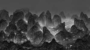 Greyscale Mountains Artwork wallpaper. — 2560x1440 Picha ya Ukuta