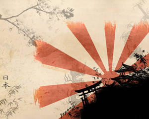 Samurai wa Japani na Jua Linachomoza — Samurai wa Kijapani Picha ya Ukuta