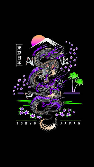 Sanaa ya Dragoni ya Japani na Mlima Fuji — Joka la Kijapani Picha ya Ukuta