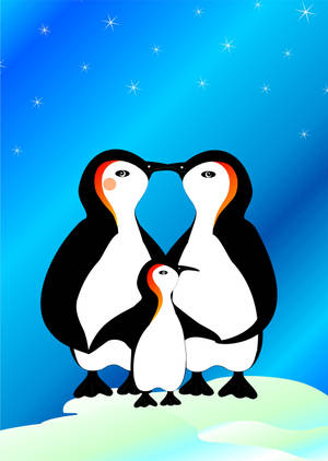 Penguins family art wallpaper — Oppo Pad 5 Picha ya Ukuta
