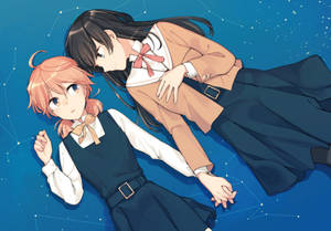 Sanaa ya mstari wa mwezi wa lesbians wa anime wallpaper
