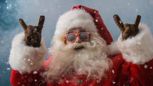 Santa wa Ajabu juu ya T-Rex wakati wa Krismasi — Krismasi ya kuchekesha Picha ya Ukuta