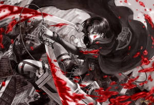 Shambulio Nyekundu la Anime la Umwagaji Damu — Attack on titan Picha ya Ukuta
