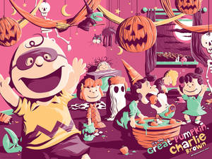 Karatasi ya ukuta ya Sherehe ya Halloween ya Charlie Brown ya Rangi ya Waridi